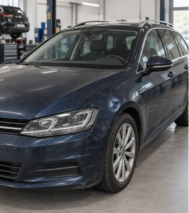 Auto mit Lackschaden und Kratzern vor der Reparatur