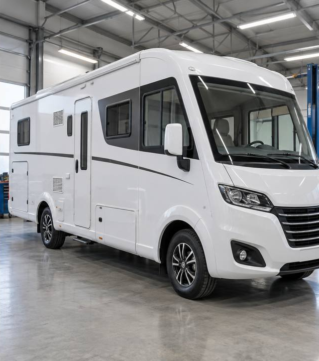 Repariertes und lackiertes Wohnmobil nach der Instandsetzung